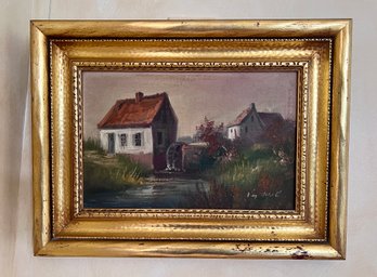 (B-7) ORIGINAL ANTIQUE SIGNED 'VAN MOL' OIL PAINTING, COUNTRY LANDSCAPE - 16' BY 12'