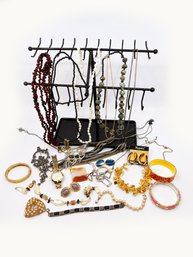 (J-1) VINTAGE LOT OF APPROX. 25 PIECES OF COSTUME JEWELRY-NECKLACES, WATCH, BRACELETS AND PINS