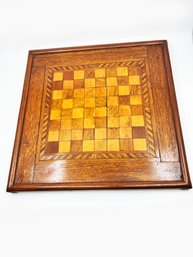 (BASE 25) BEAUTIFUL ANTIQUE WOOD INLAID GAME BOARD - CHECKERBOARD- APPROX. 15' SQUARED