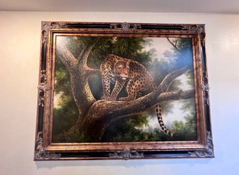 ORIGINAL A.G. ROBINSON (AMERICAN 20TH CEN.) LEOPARD OIL PAINTING - FRAMED - 58' BY 47'