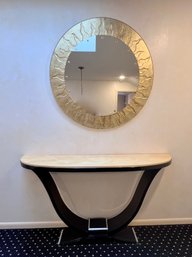 ART DECO INSPIRED VINTAGE CONSOLE TABLE & MIRROR - FAB ROUND GLASS MIRROR - SEE DING ON CONSOLE SURFACE -