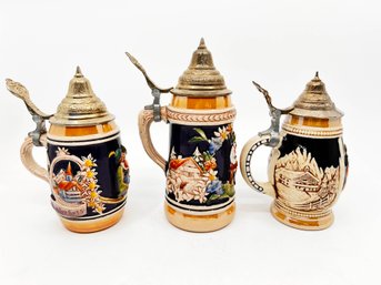 (HALL-4) TRIO OF LIDDED GERMAN BEER STEINS , GERZ, W. GERMANY