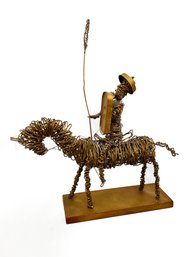 (HALL-5) VINTAGE DON QUIXOTE WIRE SCULPTURE WITH WOOD BASE - SIGNED RANCIS