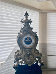 (B-98) ANTIQUE FRENCH? MANTLE CLOCK WITH BLUE PORCELAIN FACE - Key Found! - NOT SURE IF WORKING - 20' BY 11'