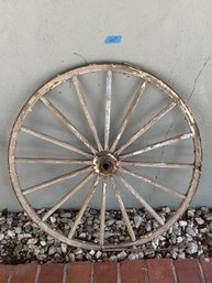 (O) ANTIQUE CHIPPY PAINTED WHITE WOOD & STEEL WAGON WHEEL - 30'