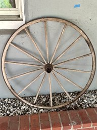 (O) ANTIQUE WOOD & RUSTY STEEL WAGON WHEEL - 40'