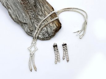 (J-7) VINTAGE MATCHING SET OF STERLING SILVER-NECKLACE AND EARRINGS-APPROX. 21.8 DWT