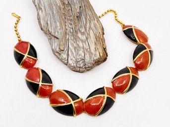 (A-32) VINTAGE 'JAY FEINBERG' BLACK/RED/GOLD LADIES ENAMEL CHOKERNECKLACE