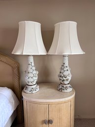 INCREDIBLE PAIR OF VINTAGE PORCELAIN LAMPS WITH HUNDREDS OF TINY PORCELAIN FLOWERS - FRENCH OR ITALIAN -18'