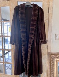 MASSIMO GONNELLI FULL LENGTH BROWN MINK COAT WITH SCALLOPED SLEEVE - LOVELY CONDITION, MED.-LARGE