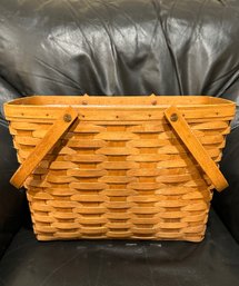 (M-2) LONGABERGER 1994 LONG BASKET WITH HANDLES & PLASTIC INSERT - 12' BY 4'