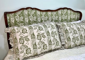 LOVELY FRENCH PROVINCIAL QUEEN SIZE BED WITH CUSTOM UPHOLSTERED HEADBOARD - W/PILLOWS & BEDSKIRT -BEAUTIFUL!