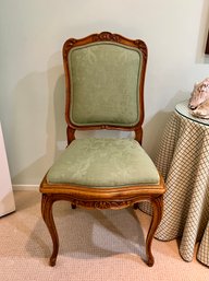 VINTAGE FRENCH PROVINCIAL SINGLE CHAIR CUSTOM UPHOLSTERED IN SAGE GREEN - 19' WIDE BY 39' HIGH