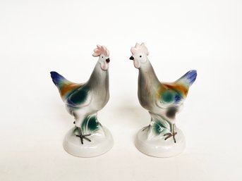 (B-91) VINTAGE LOT OF 2 HAND PAINTED GERMAN CHICKEN/HEN FIGURINES-SIGNED