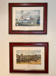 PAIR OF ANTIQUE ENGLISH HORSE RACE FRAMED PRINTS - 19' BY 16'