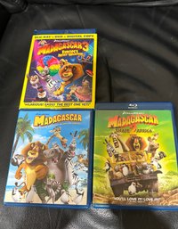 (M-37) THREE 'MADAGASCAR' MOVIES BLU-RAY DVD'S - 2, OPEN ONE SEALED