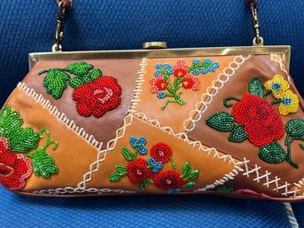 (P-5) ISABELLA FIORE PATCHWORK BEADED CLUTCH HANDBAG- 11' BY 6'