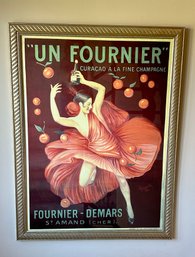(Stairs) VINTAGE FRENCH POSTER 'FORNIER - DEMARS' ORANGE LIQUOR DANCING WOMAN FRAMED POSTER - 48' BY 36'