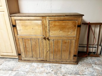 (BA-2) ANTIQUE PINE WOOD ENGLISH TWO DOOR CABINET -  17' X 48' X 39'