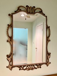 BEAUTIFUL VINTAGE WALL MIRROR WITH BEVELED EDGE & WOOD SCROLLS - 30' BY 41'