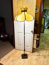 (BB-4) ANTIQUE STAG GLASS AND METAL STANDING LAMP-WORKS-APPROX. 64' TALL-SEE IMAGES FOR DAMAGE