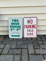 (G-6) PAIR OF VINTAGE STEEL STREET SIGNS - NO PARKING & TWO HOUR PARKING