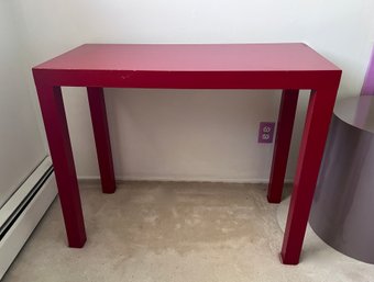 (BR) VINTAGE RED MICA PARSONS TABLE - 36' BY 18' BY 20' HIGH
