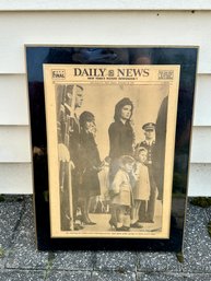 (G-8) VINTAGE 1963 DAILY NEWS WOOD MOUNTED FRONT PAGE - KENNEDY FAMILY AWAIT CORTEGE FUNERAL -18' BY 14'