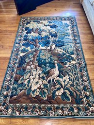 (LR) VINTAGE WOVEN BIRD TAPESTRY IN A GARDEN OF PLANTS - 73' BY 44'