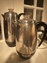 (Base) TWO WORKING & COMPLETE FARBERWARE COFFEE POTS - 8 & 12 CUP