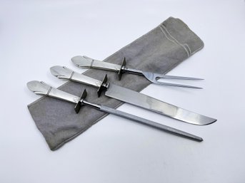 (J-66) VINTAGE LOT OF 3 STERLING SILVER HANDLED MATCHING CUTLERY -CARVING KNIFE, SERVING FORK & KNIFE SHARPNER