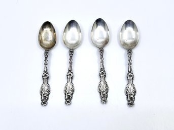 (J-68) VINTAGE/ANTIQUE SET OF 4 ENGLISH STERLING SILVER SPOONS-RARE-MARKED 07, 08, 09 AND 10