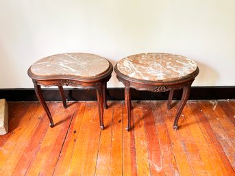 (GA-39) VINTAGE LOT OF 2 WOOD SIDE TABLES WITH MARBLE TOPS-APPROX. 24' X 15' X 21'-LOT NOT SHIPPABLE