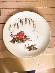 (GA-45) VINTAGE ASIAN TIN HAND PAINTED PLATES-APPROX.20' ROUND-ITEM IS SHIPPABLE