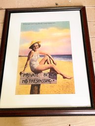 (GA-49) VINTAGE FRAMED POSTER-BEACH GIRL FROM LONG BEACH, LONG ISLAND-20' X 15'-ITEM CAN BE SHIPPED