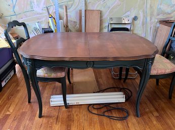 (DR) TWO TONE FRENCH PROVINCIAL DINING TABLE WITH TWO CHAIRS & ONE 19' LEAF - 38' BY 55' BY  30'