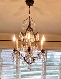 (DR) VINTAGE SIX LIGHT CRYSTAL CHANDELIER WITH GOLD TONE METAL FRAME - 30' THIS WILL BE TAKEN DOWN FOR PICK-UP