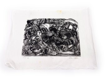 (A-47) VINTAGE 'STEFAN MARTIN' WOODCUT ETCHING-SIGNED 152/300-pILE UP-SEE IMAGES FOR CONDITION