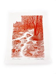 (A-48) VINTAGE 'STEFAN MARTIN' WOODCUT ETCHING-SIGNED 71/150-sTREAM EDGE-SEE IMAGES FOR CONDITION