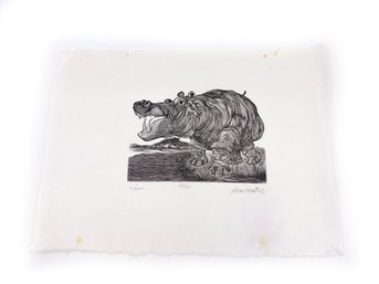 (A-50) VINTAGE 'STEFAN MARTIN' WOODCUT ETCHING-SIGNED 32/280-hIPPO-SEE IMAGES FOR CONDITION