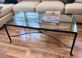 VINTAGE IRON & GLASS MCM COFFEE TABLE - RECTANGULAR - 46' BY 24' BY 18' - NO DAMAGE