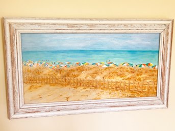 (UB1) ORIGINAL 'BEACH DAY WITH UMBRELLAS' OIL PAINTING BY PAOLA SILVESTRI- W/ITALIAN COA -FREE BEACH-30' X 60'