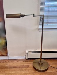 (A) VINTAGE ADJUSTABLE SWING ARM BRASS BRUSHED FINISH FLOOR LAMP-38' HIGH BY 24' ARM ON 12' BASE - SOME SCUFFS