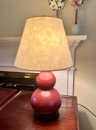 (B-9) VINTAGE CERAMIC GOURD LAMP - OXBLOOD COLOR WITH ORANGE PEEL GLAZE - 'SANG DE BOEUF'-POSSIBLY ASIAN - 27'