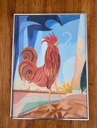 (A-3) VINTAGE 1956 YONA KNISPEL (-2024) MODERNIST/CUBIST PAINTING - BOLD RED ROOSTER -20' BY 28'