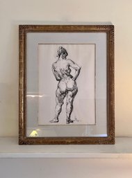 (B-16) ORIGINAL MID CENTURY DRAWING By PHILIP REISMAN (1904-1984) NUDE PORTRAIT OF A WOMAN -FRAMED -23' BY 29'
