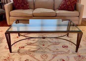 (B-17) VINTAGE IRON & GLASS MCM COFFEE TABLE - RECTANGULAR - 48' BY 25' BY 16' - NO DAMAGE