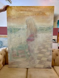 (BOX) ORIGINAL 1966 YONA KNISPEL (1938-2024) OIL PAINTING - OVERSIZED CANVAS TRANQUIL ABSTRACT- 50' BY 36'