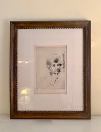 (B-98) VINTAGE FRAMED ETCHING BY JACK LEVINE (1915-2010) 'PORTRAIT OF A YOUNG WOMAN IN PEARLS' - 16' BY 13'