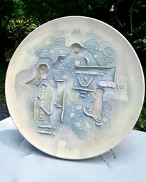 (A99-18) VINTAGE 1984 SCULPTURAL AIRBRUSHED ART POTTERY WALL SCULPTURE WITH RAISED ABSTRACT DECORATION -21'